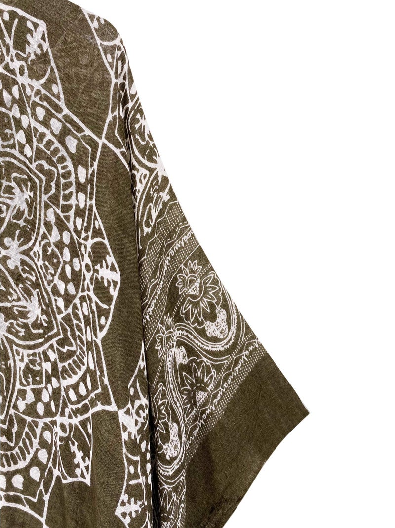 Breezy Lane Kimonos for Women Beach Coverup Summer Cardigan with Green Boho Print Tassel - Image 5
